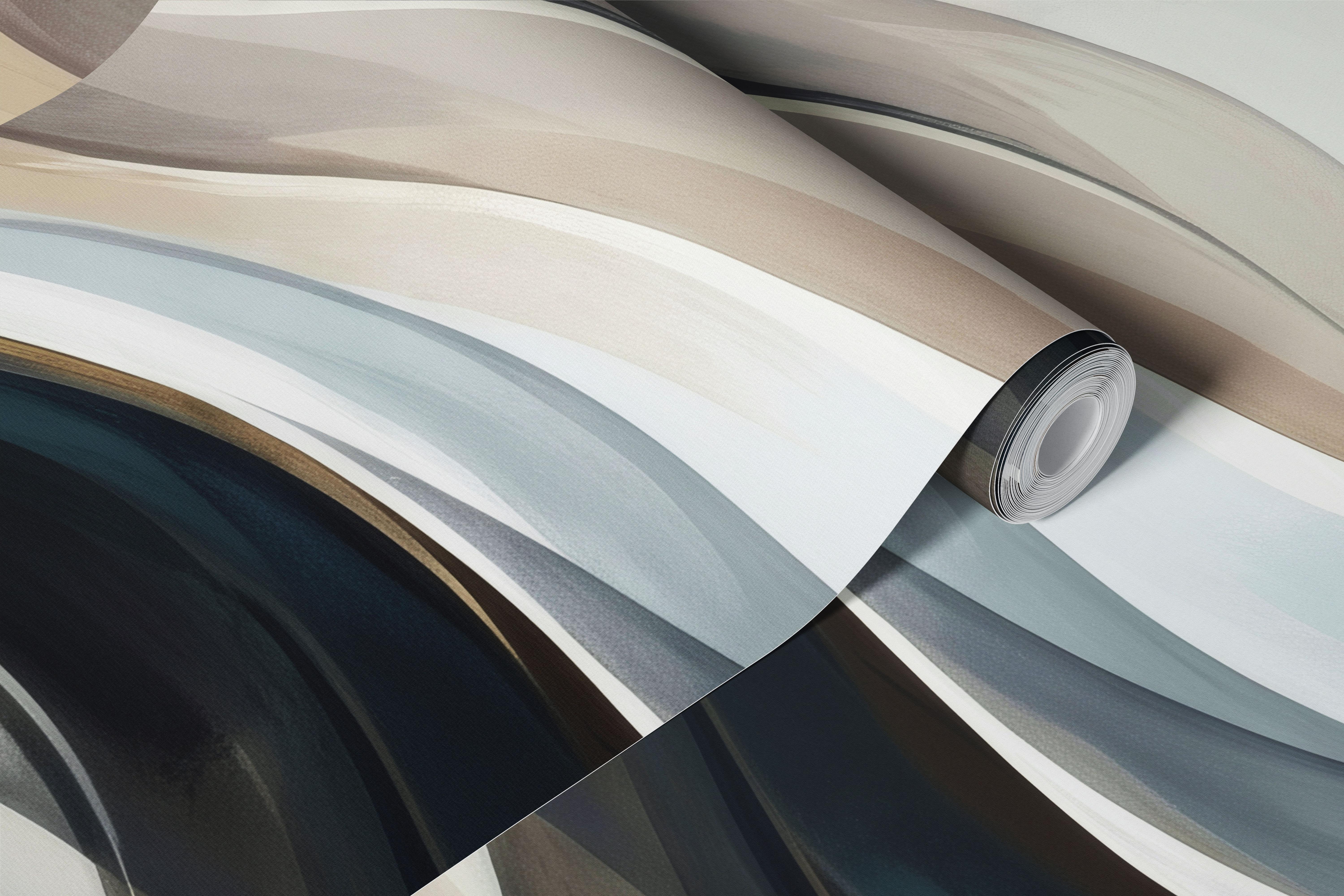 Papier peint Modern Abstract Wave Neutrals dans une pièce