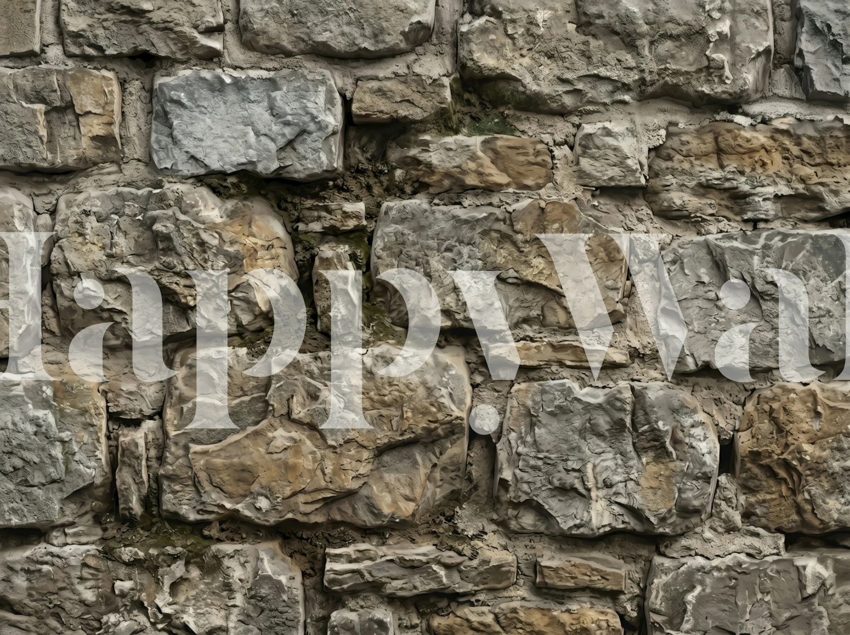Weathered stone block wall wallpaper in room