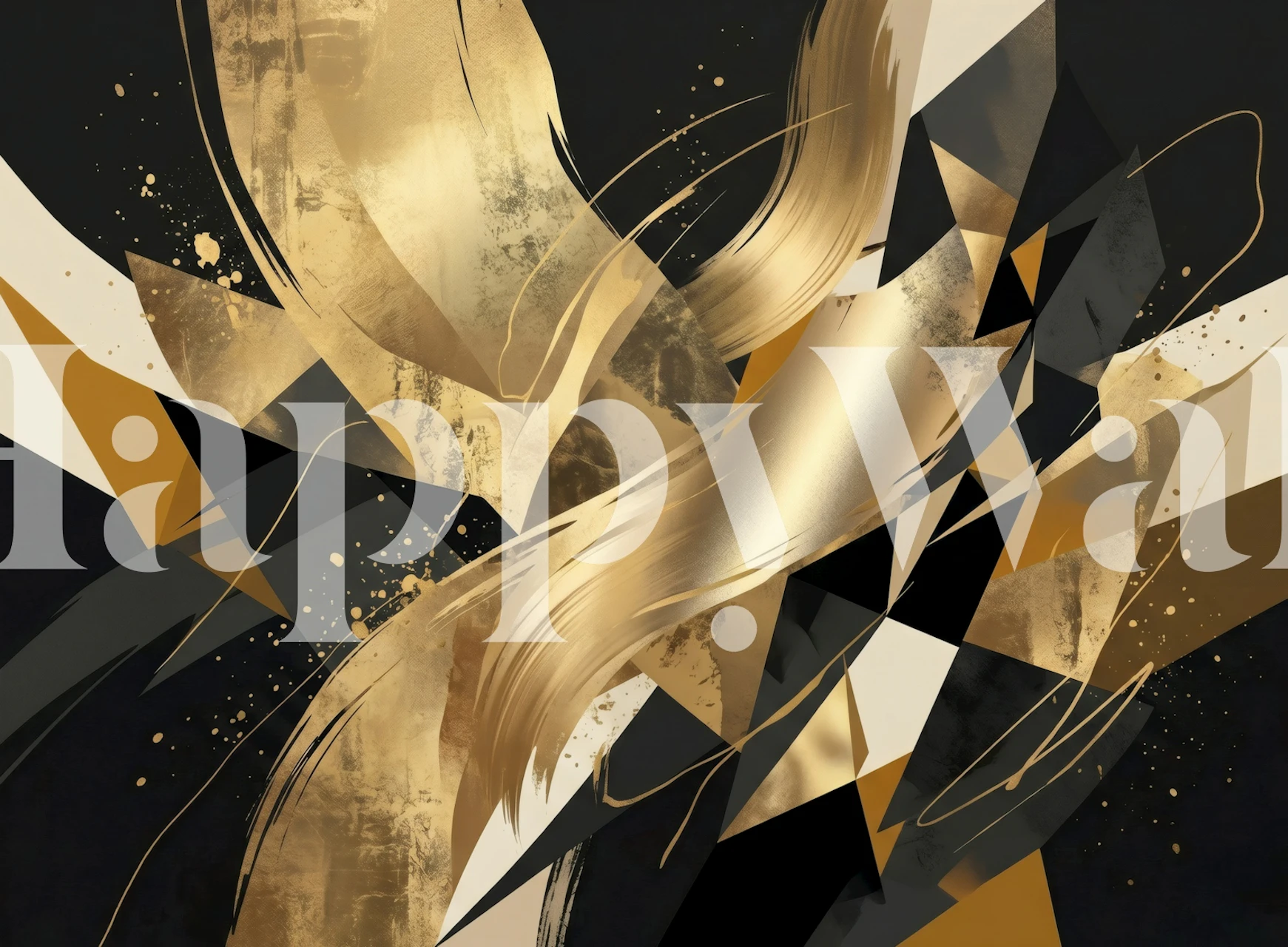 Black Gold Geometric Swirl Tapete in einem Raum