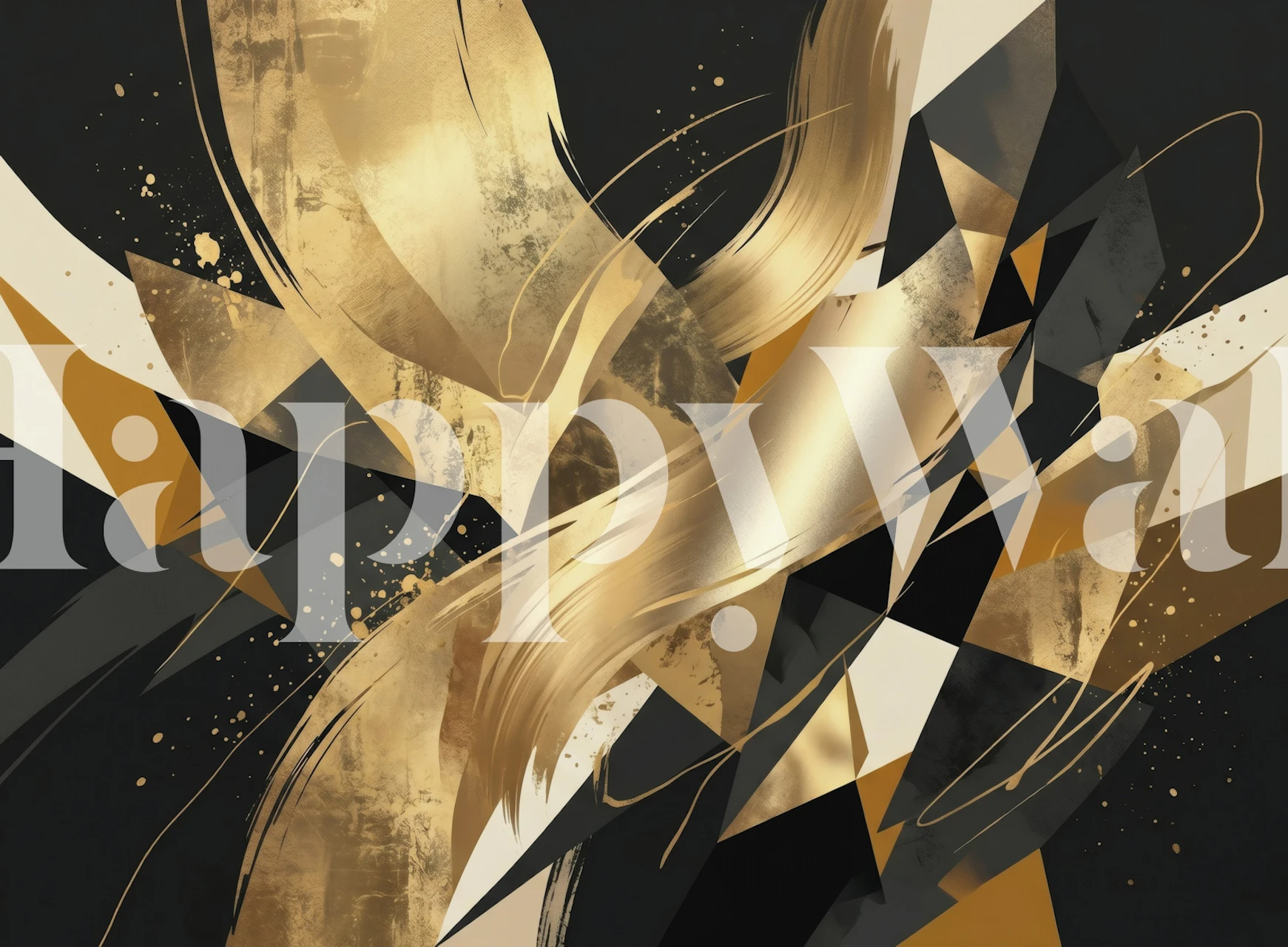 Black Gold Geometric Swirl wallpaper in a room
