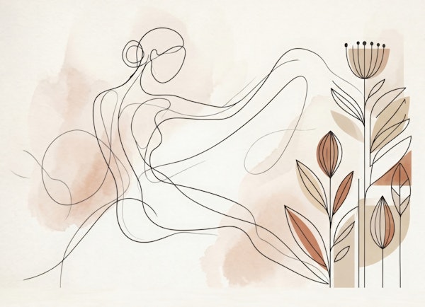 Abstract Line Figure With Botanicals