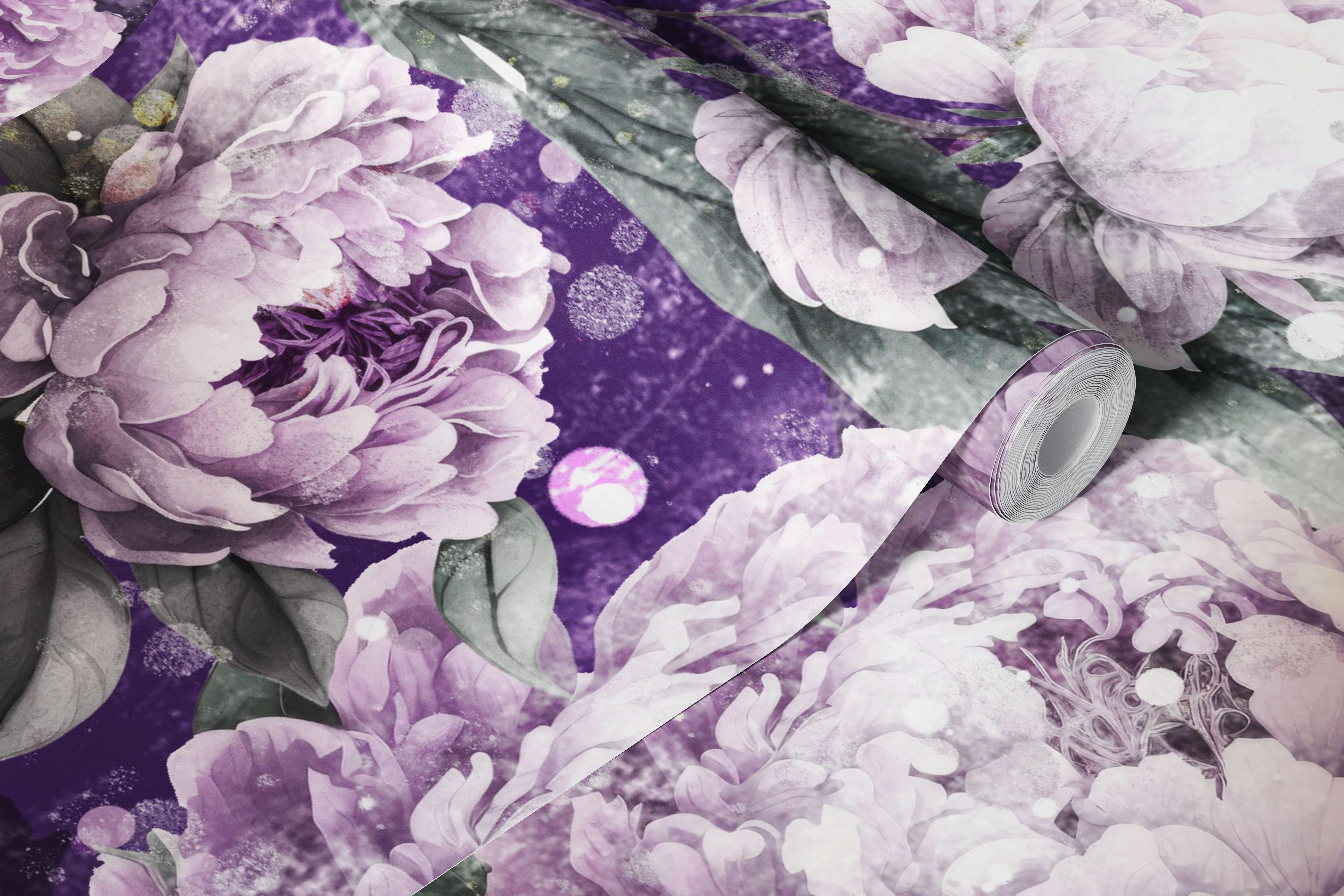 Purple Peony Bloom Garden wallpaper in a room
