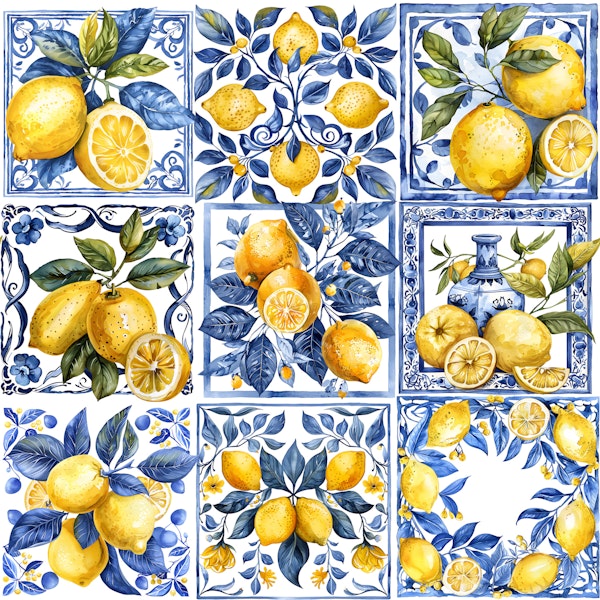 Mediterranean Lemon Tile Collage XL