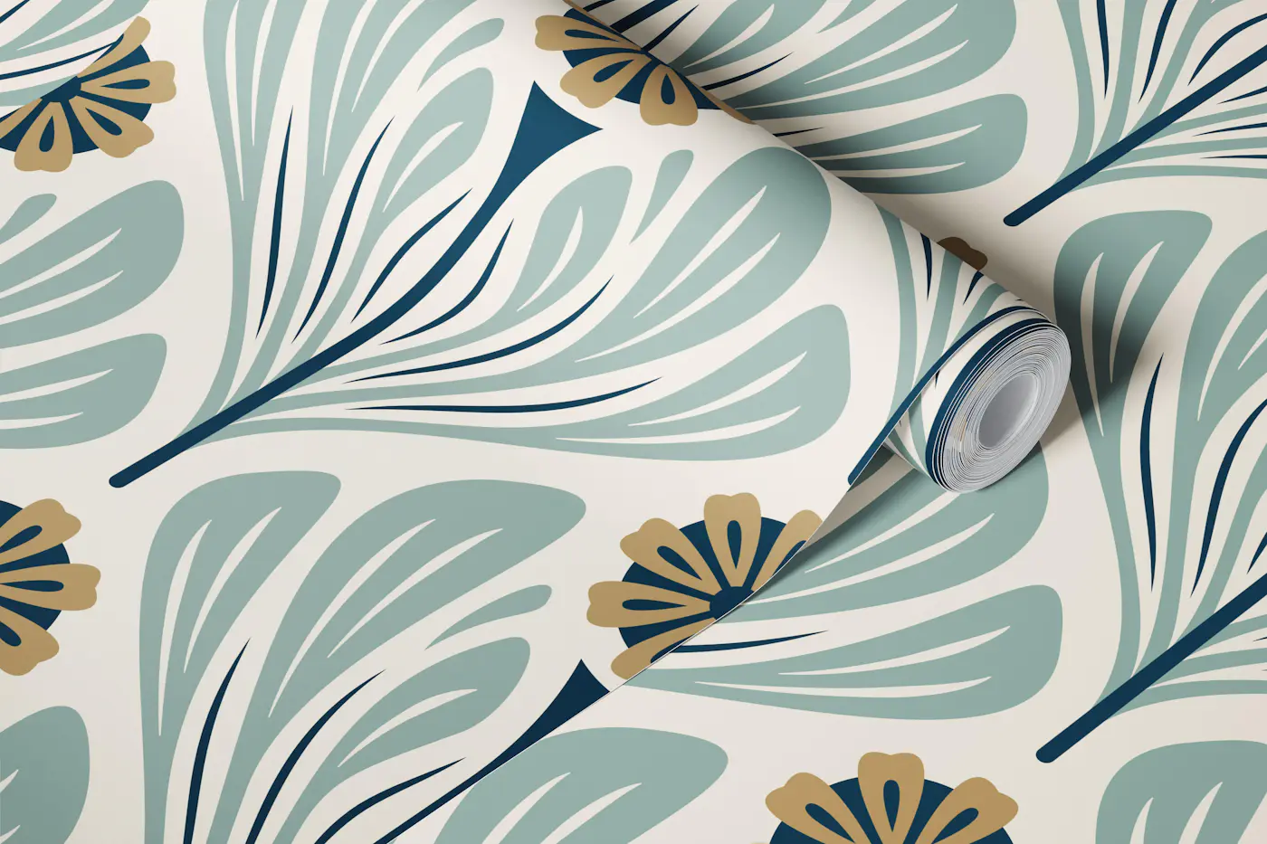 Scandi Folk Daisy in Teal Brown - L wallpaper roll