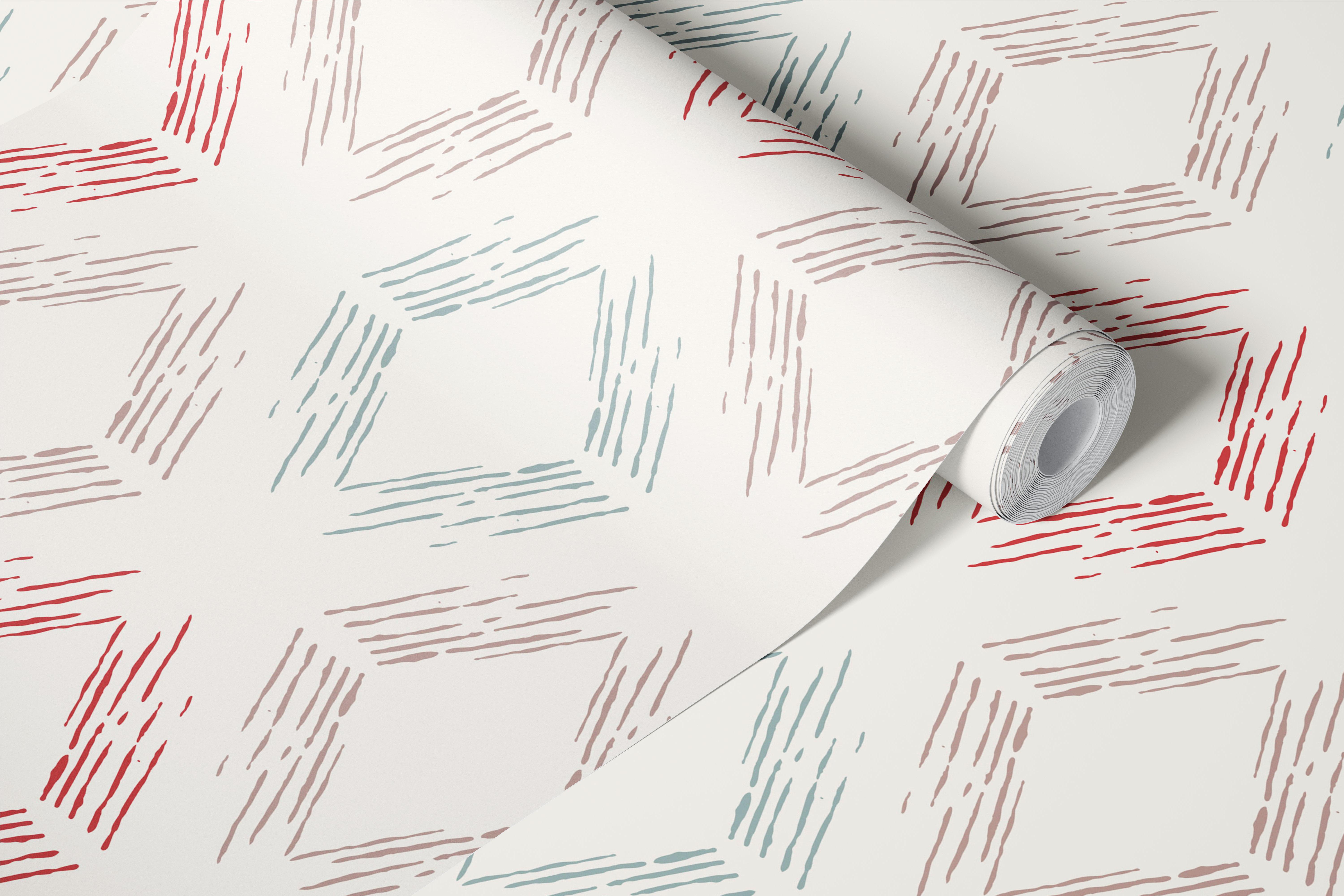 Boho Ikat Trellis Coral and Aqua wallpaper in a room