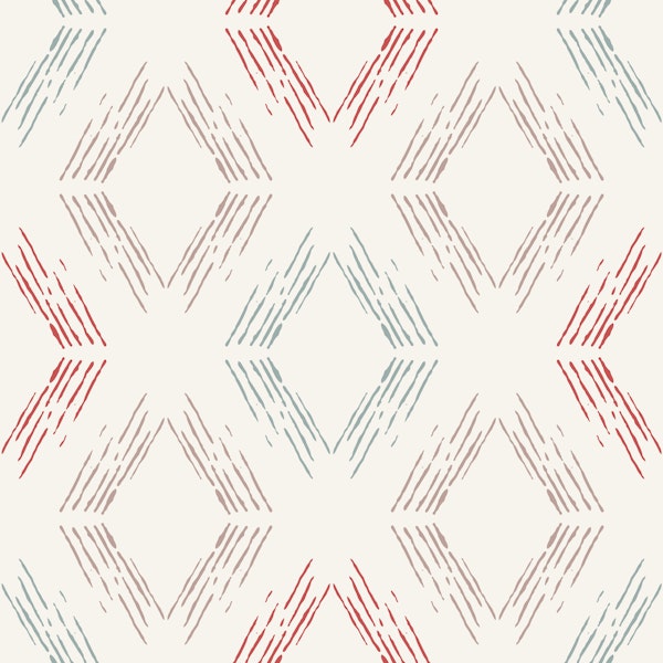 Boho Ikat Trellis Coral and Aqua