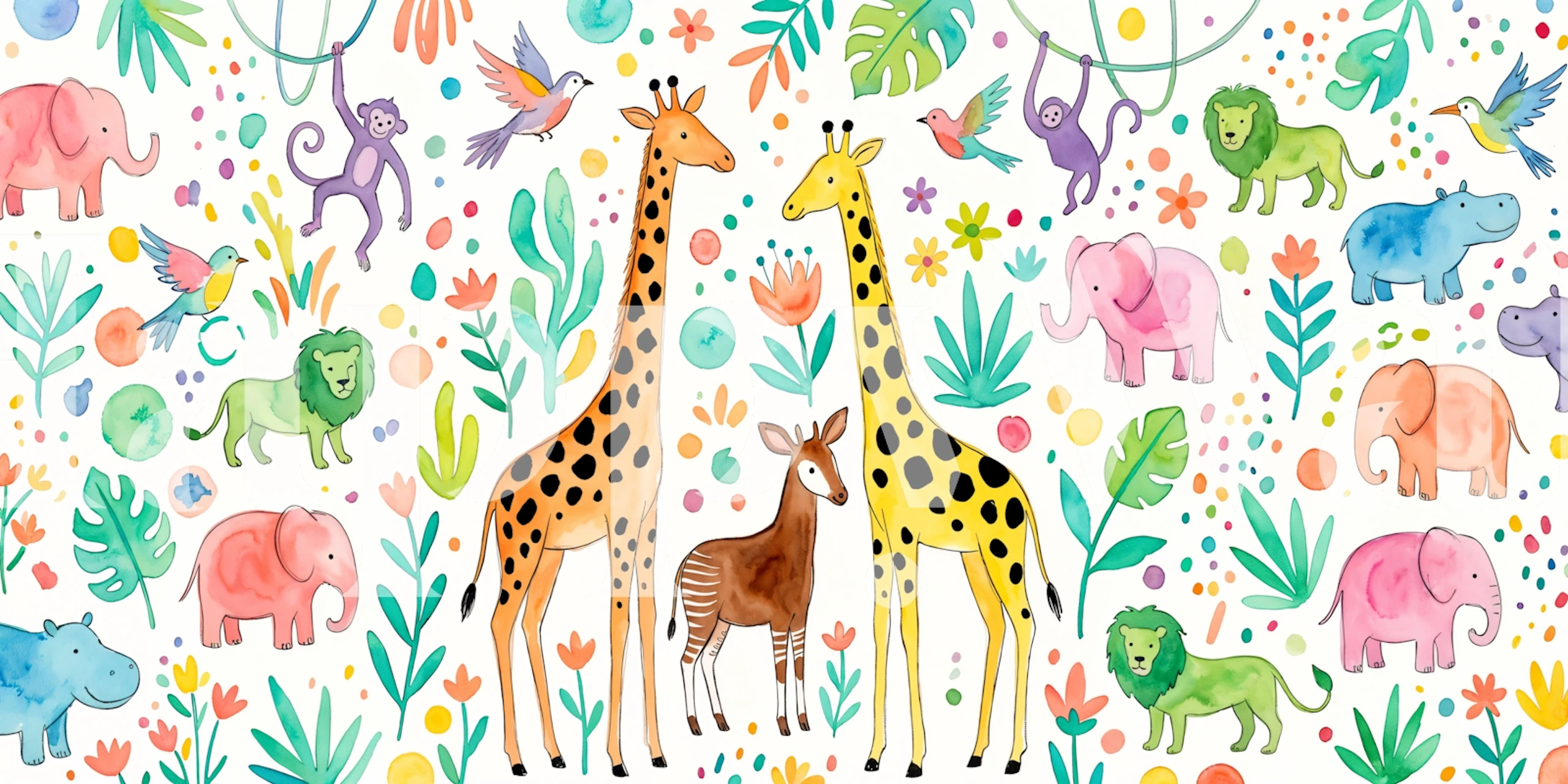 Jungle safari animals wallpaper in a nursery