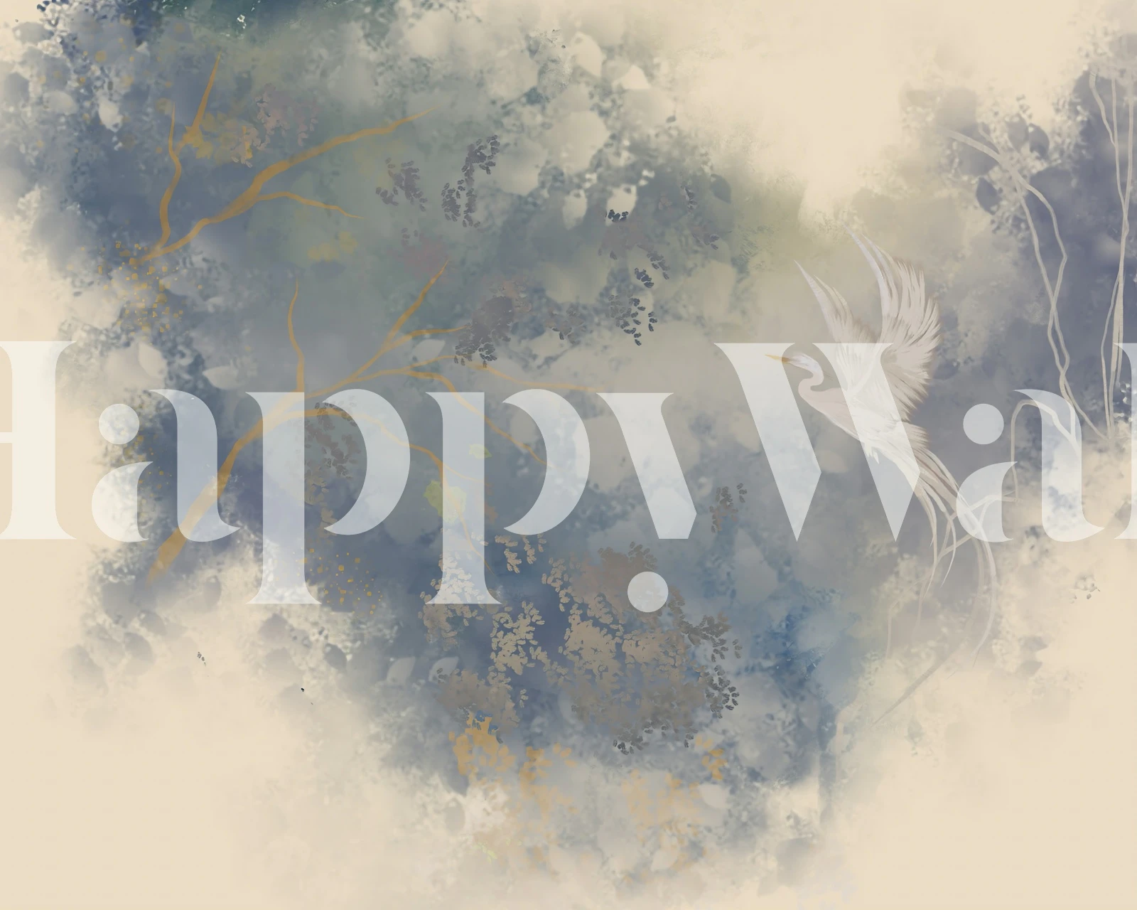 Misty Forest Branches and Heron wallpaper in a room