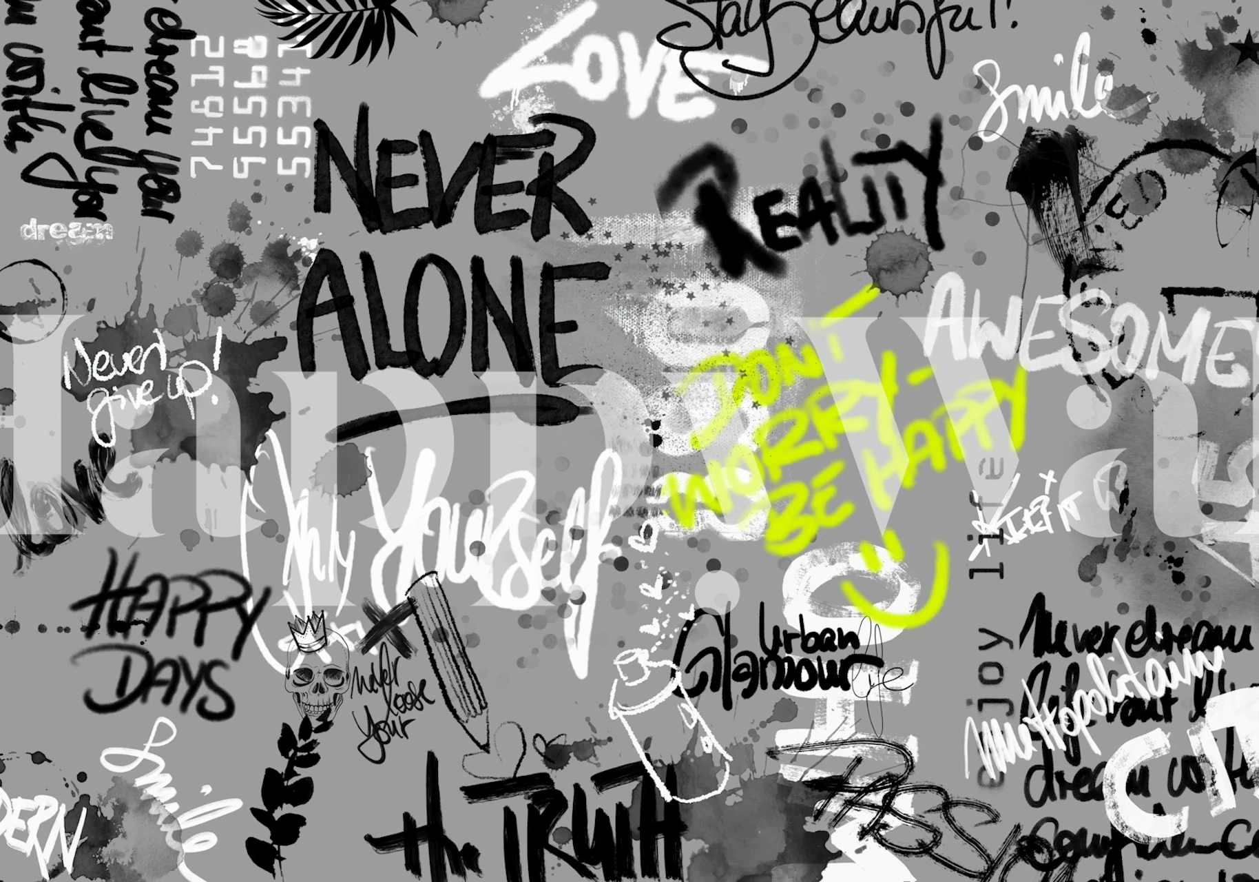 Black white graffiti wallpaper in a room