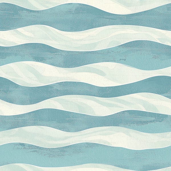 Coastal Teal Wave Stripes Pattern M