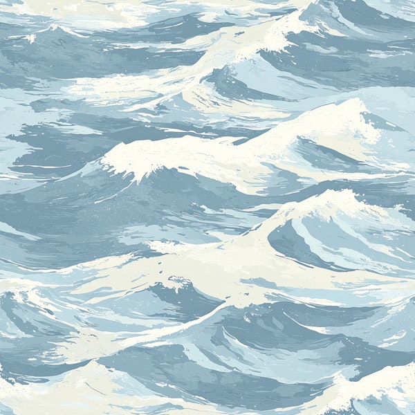 Ocean Waves in Soft Blue Pattern M
