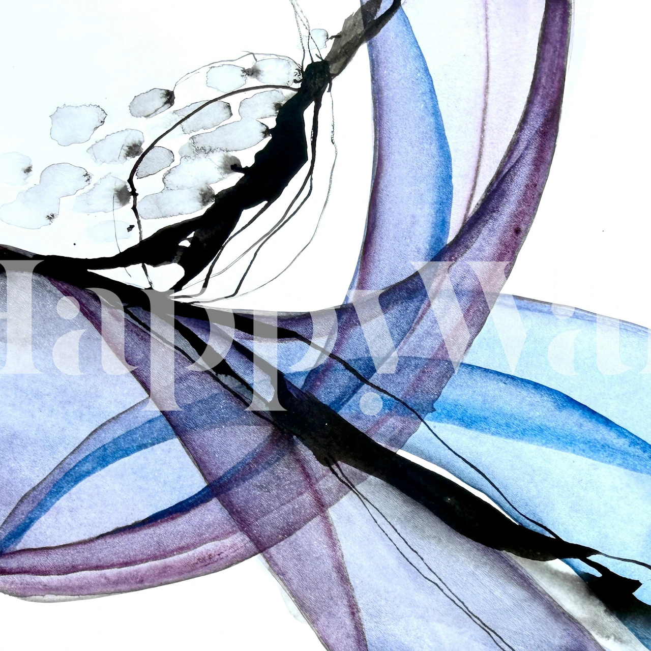 Ethereal Ink Wash Curves behang in een kamer