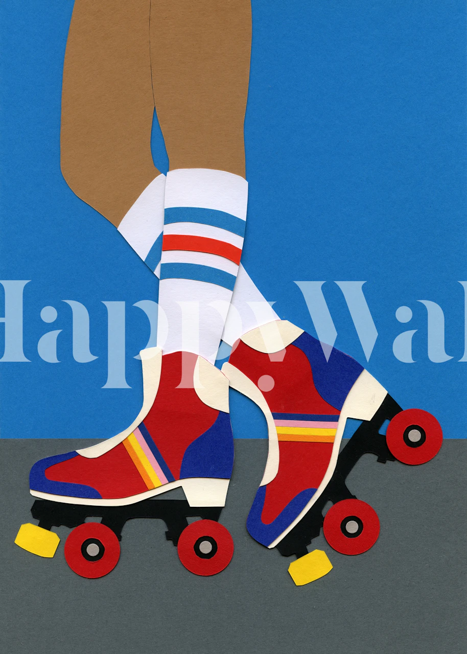 70s Roller Skate Girl wallpaper in a room