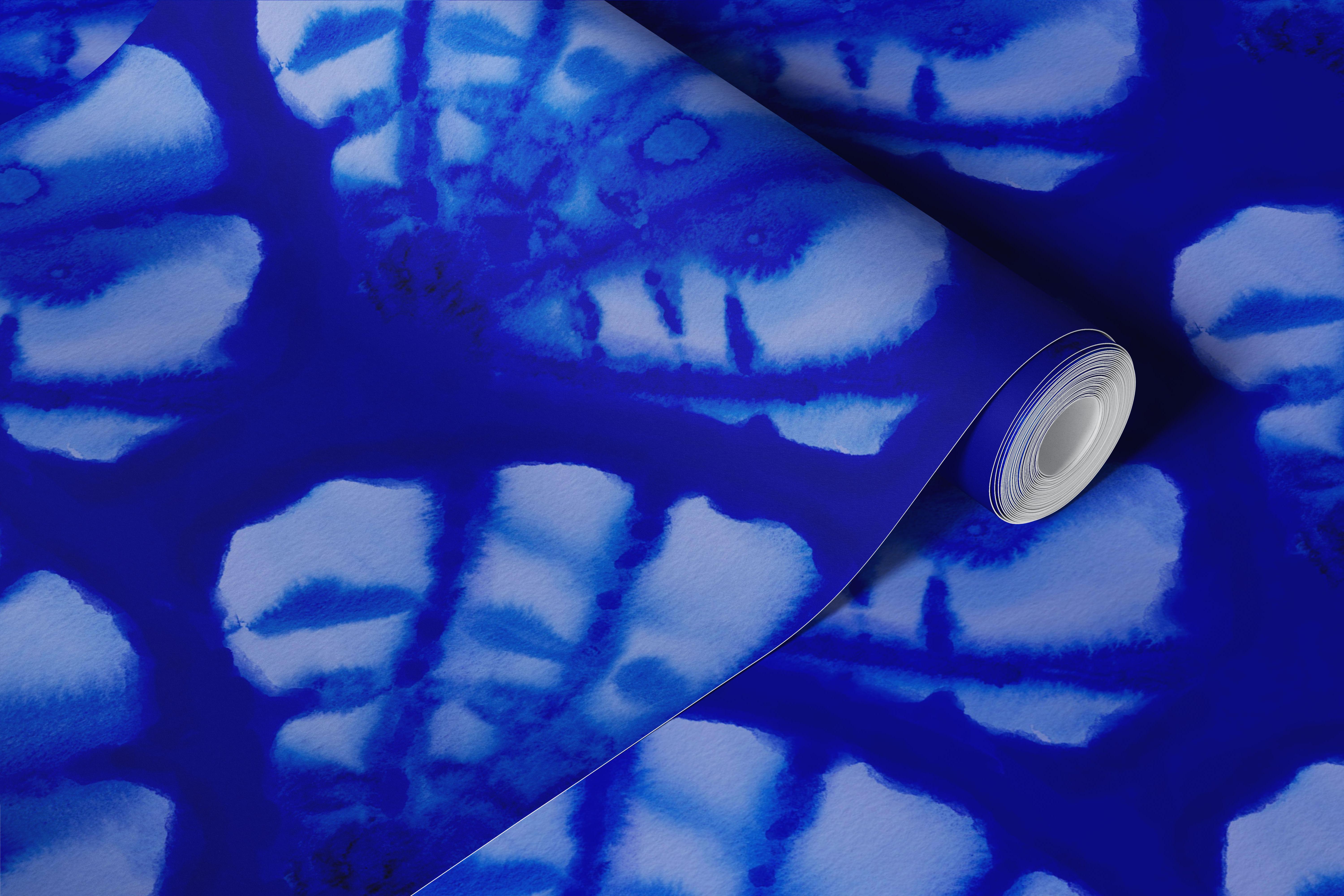 Dark blue shibori scallop wallpaper in a room
