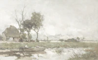 Country River Landscape - Faded Antique tapete