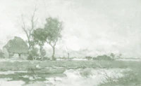 Country River Landscape - Calming Green tapete