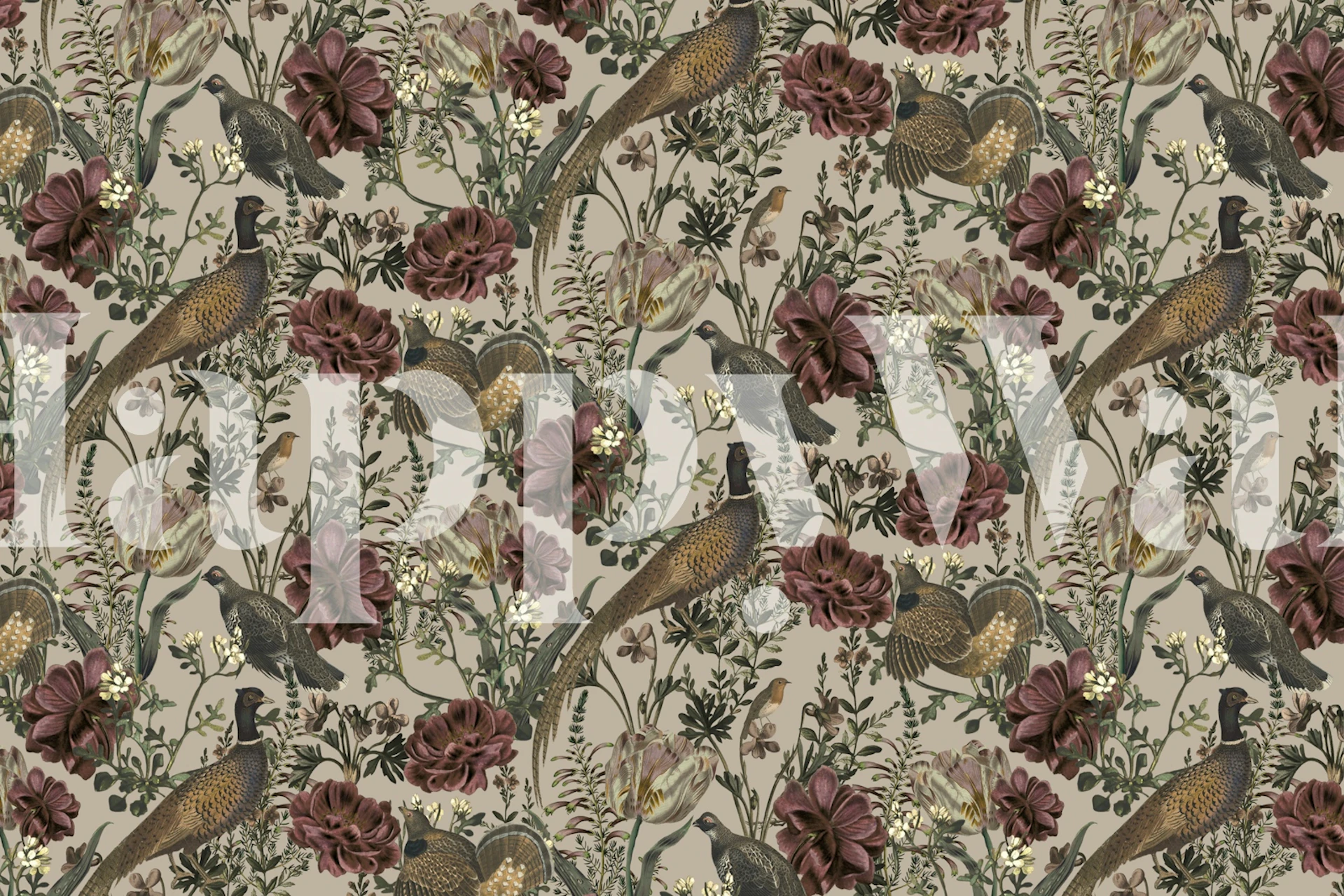 Nature-inspired wallpaper featuring birds and flowers.