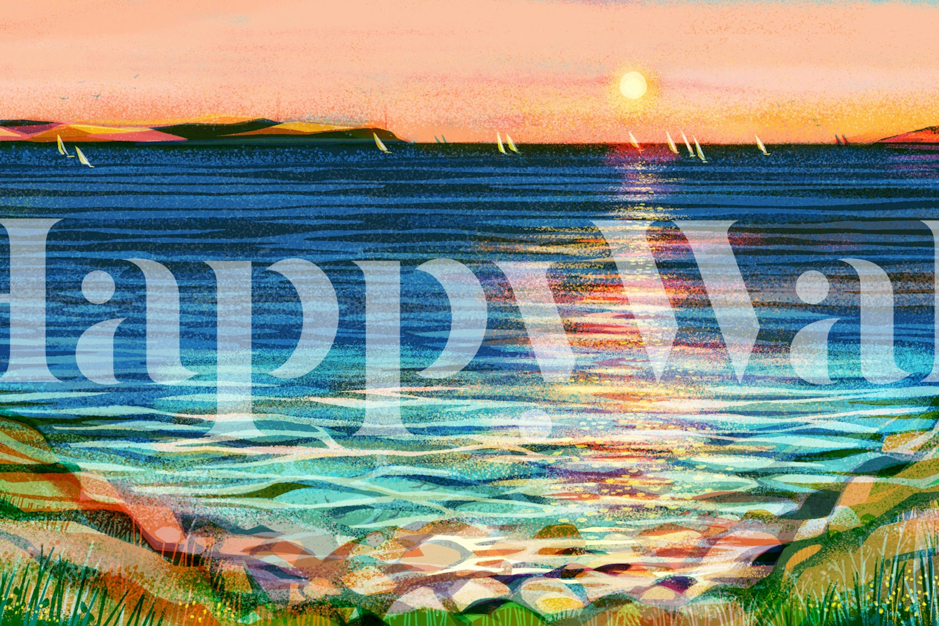 Sunset Sailboats Over Blue Sea tapetit