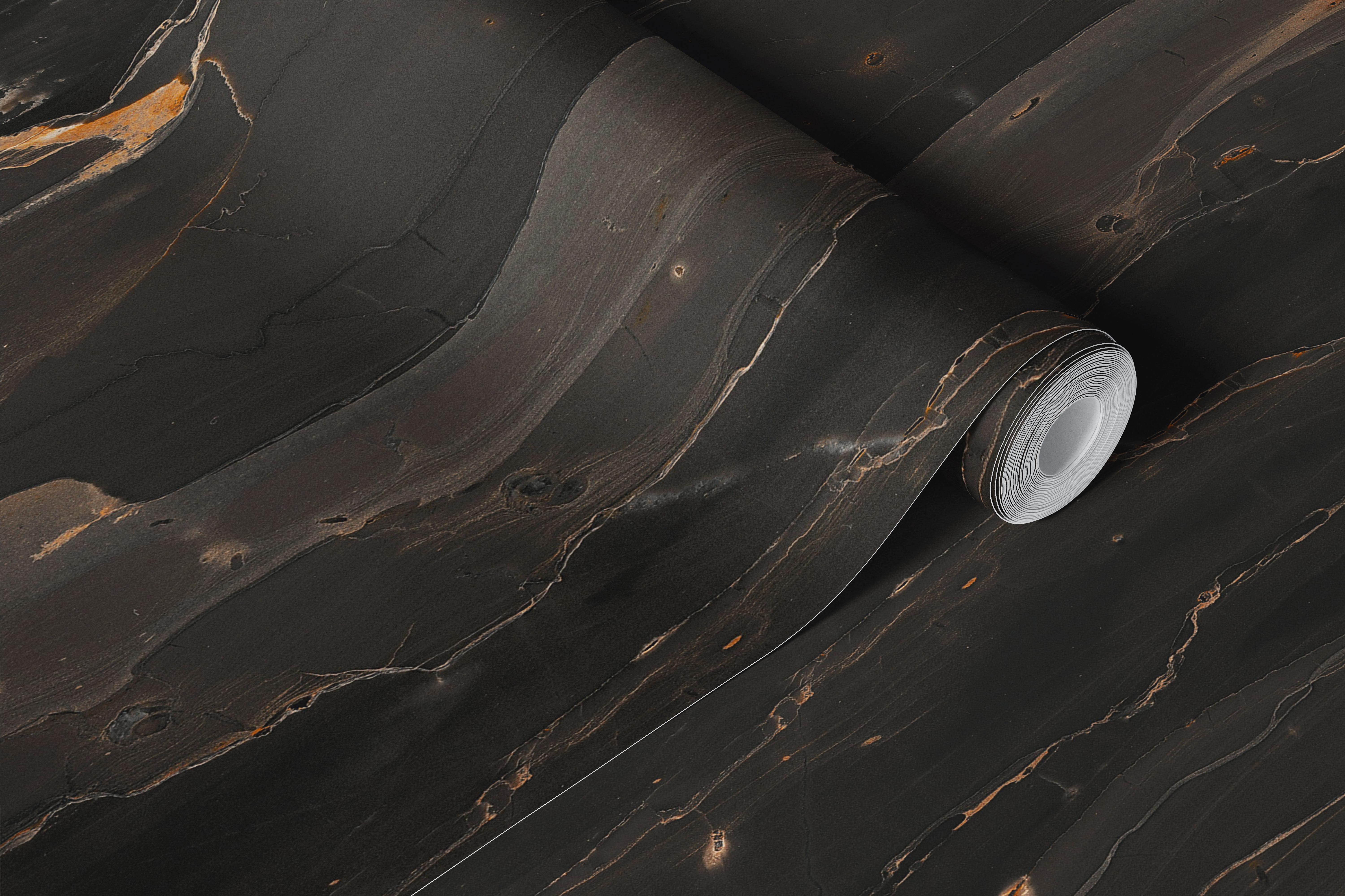 Black marble wallpaper with gold veins in a room