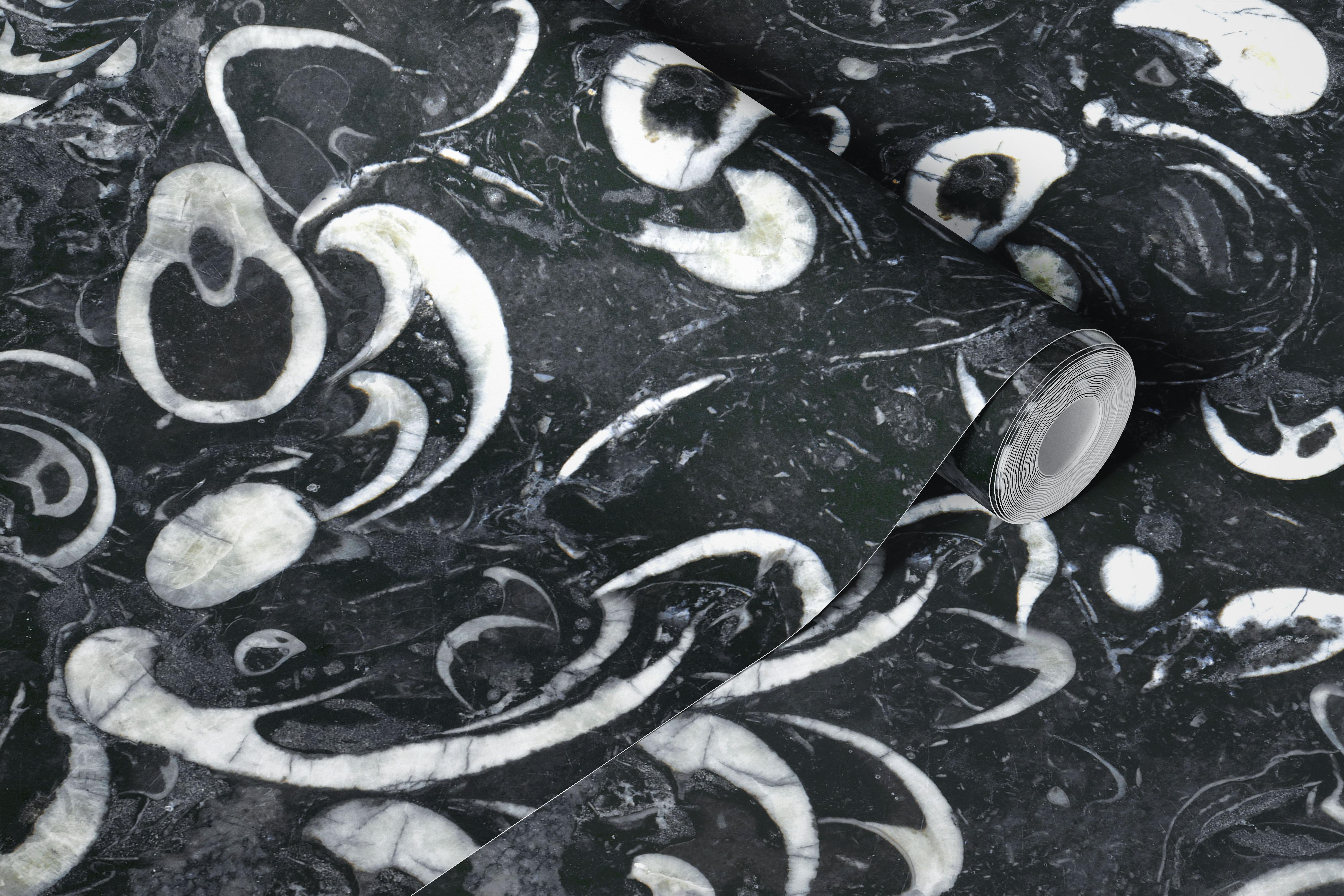 Black fossil marble wallpaper in a modern room