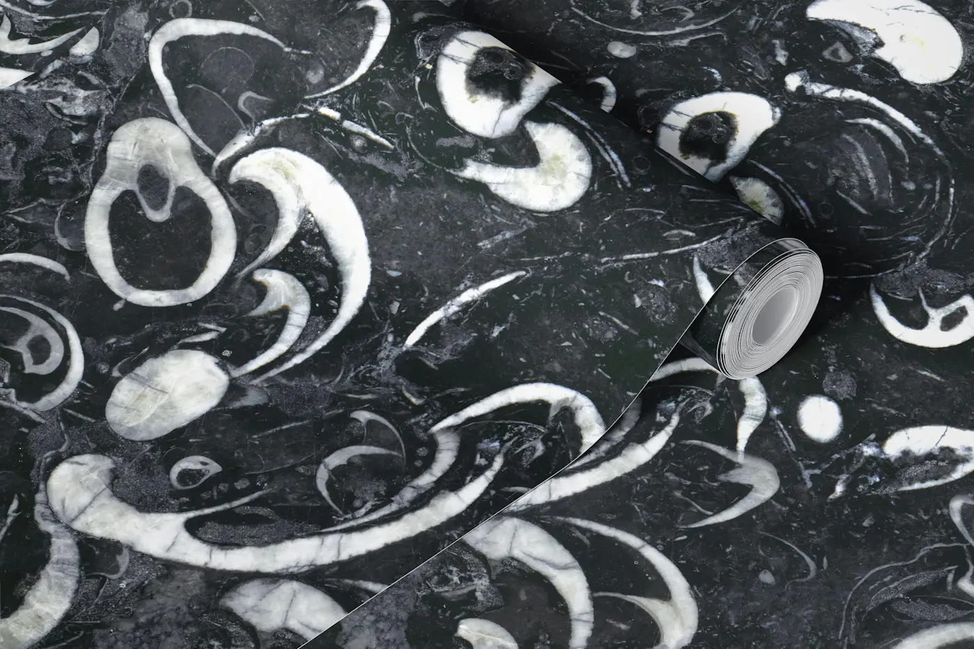 Black Fossil Marble wallpaper roll