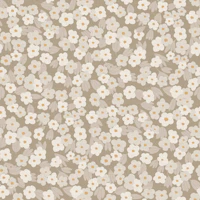 Soft White Botanical Blossom Field on Taupe wallpaper
