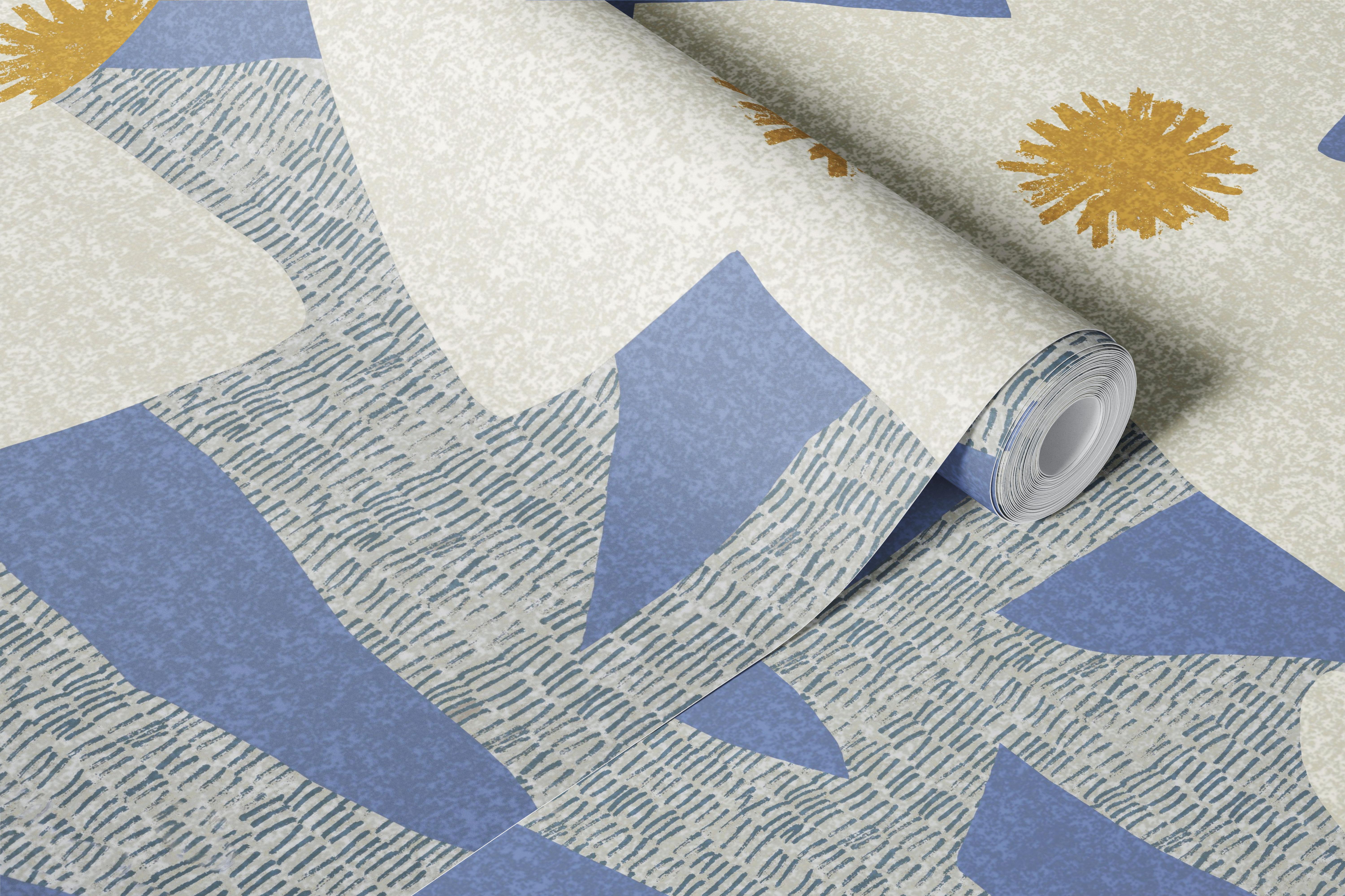 Indigo magnolia blooms wallpaper in a room