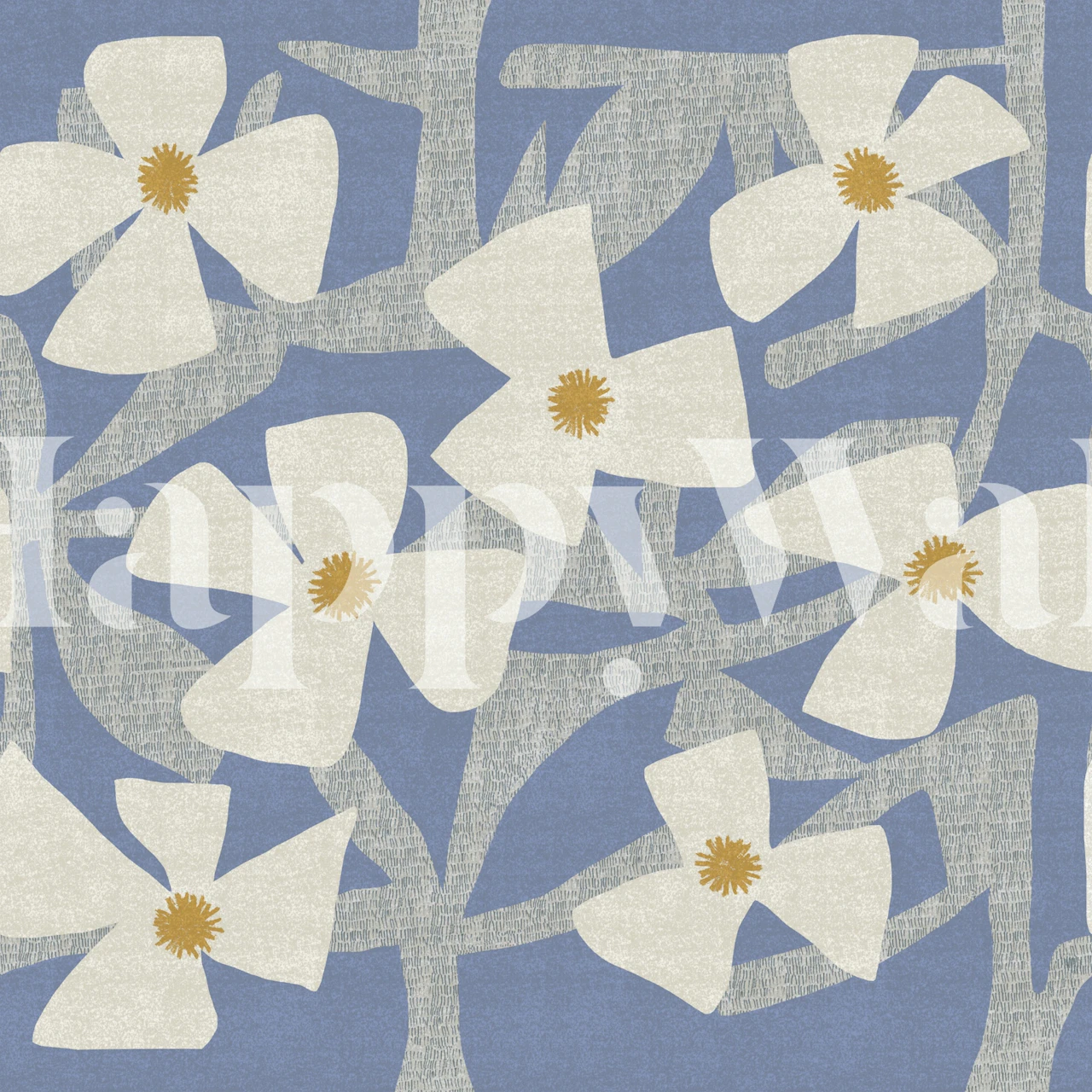 Indigo magnolia blooms wallpaper in a room