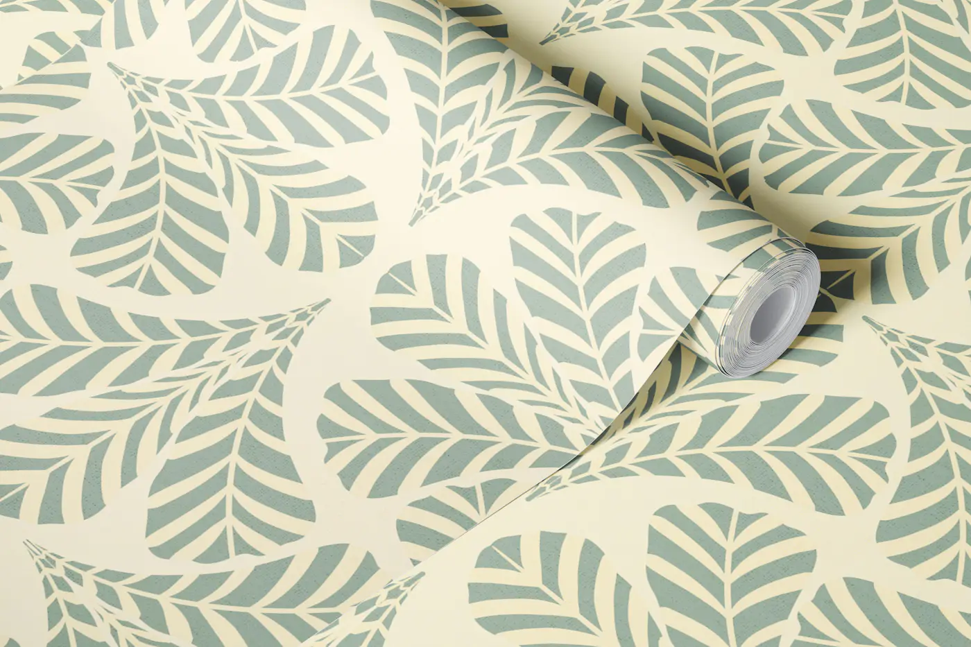 Tropical Leaves in Sage wallpaper roll
