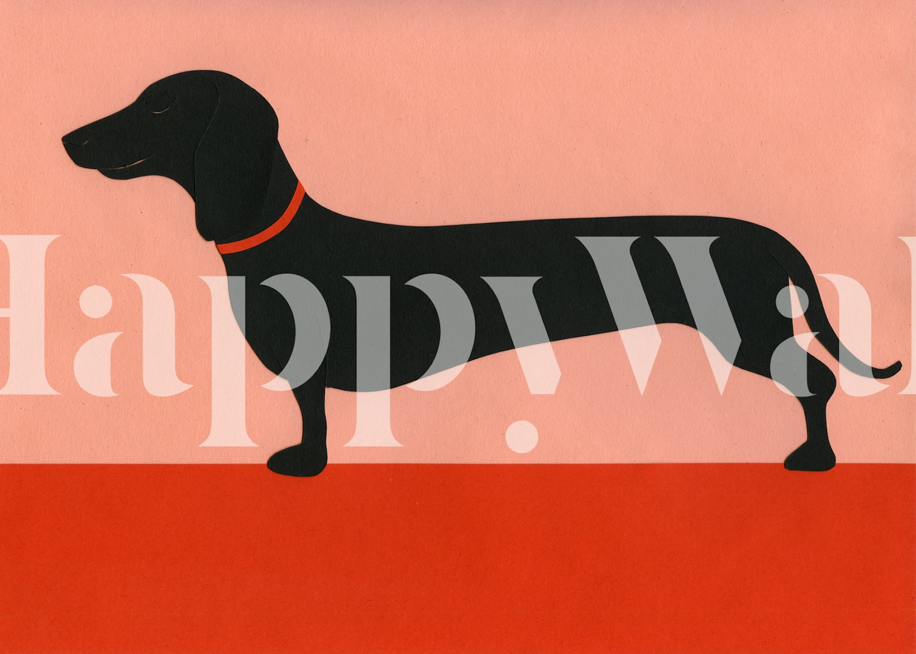 Black dachshund silhouette on coral background wallpaper