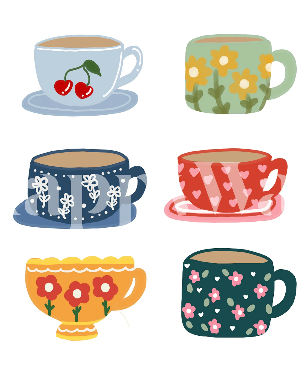 Colorful coffee cups wallpaper in a room