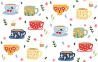 Coffee Cups and Flowers tapete
