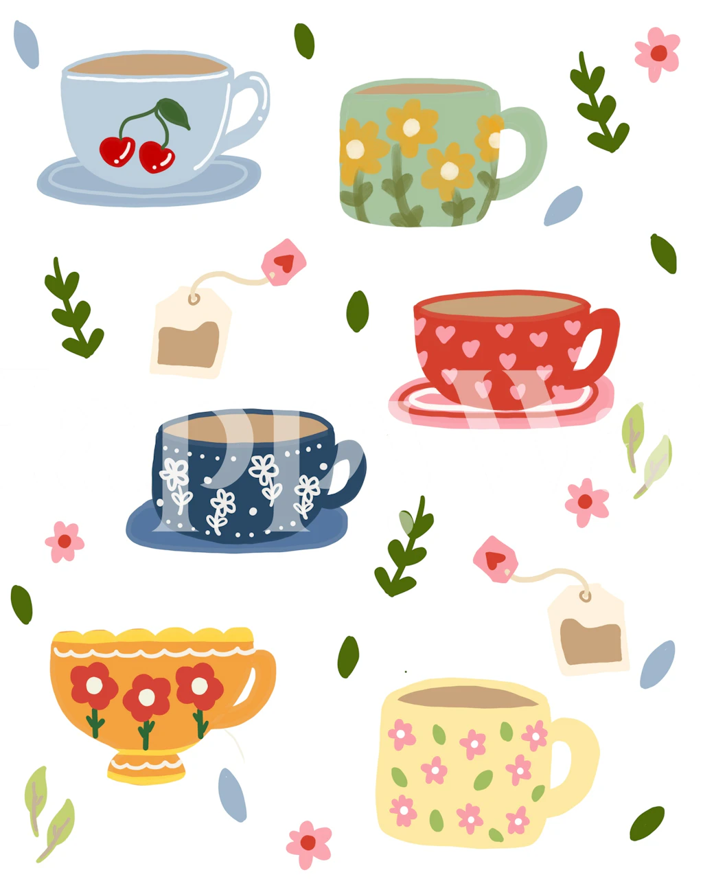 Coffe Mugs and Flowers wallpaper