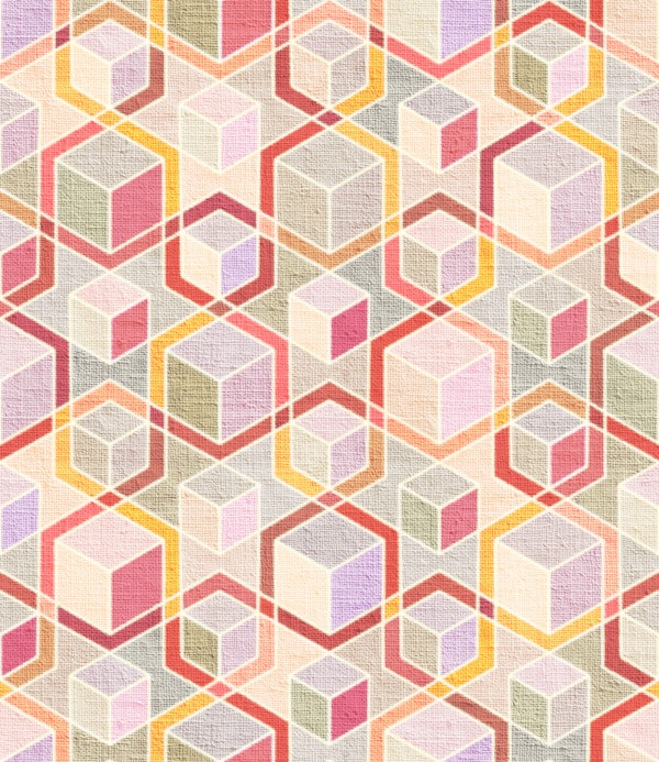 Abstract 3D Cubes in Warm Pastels Large
