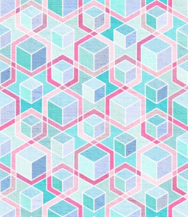 Isometric Blocks in Aqua and Pink Large