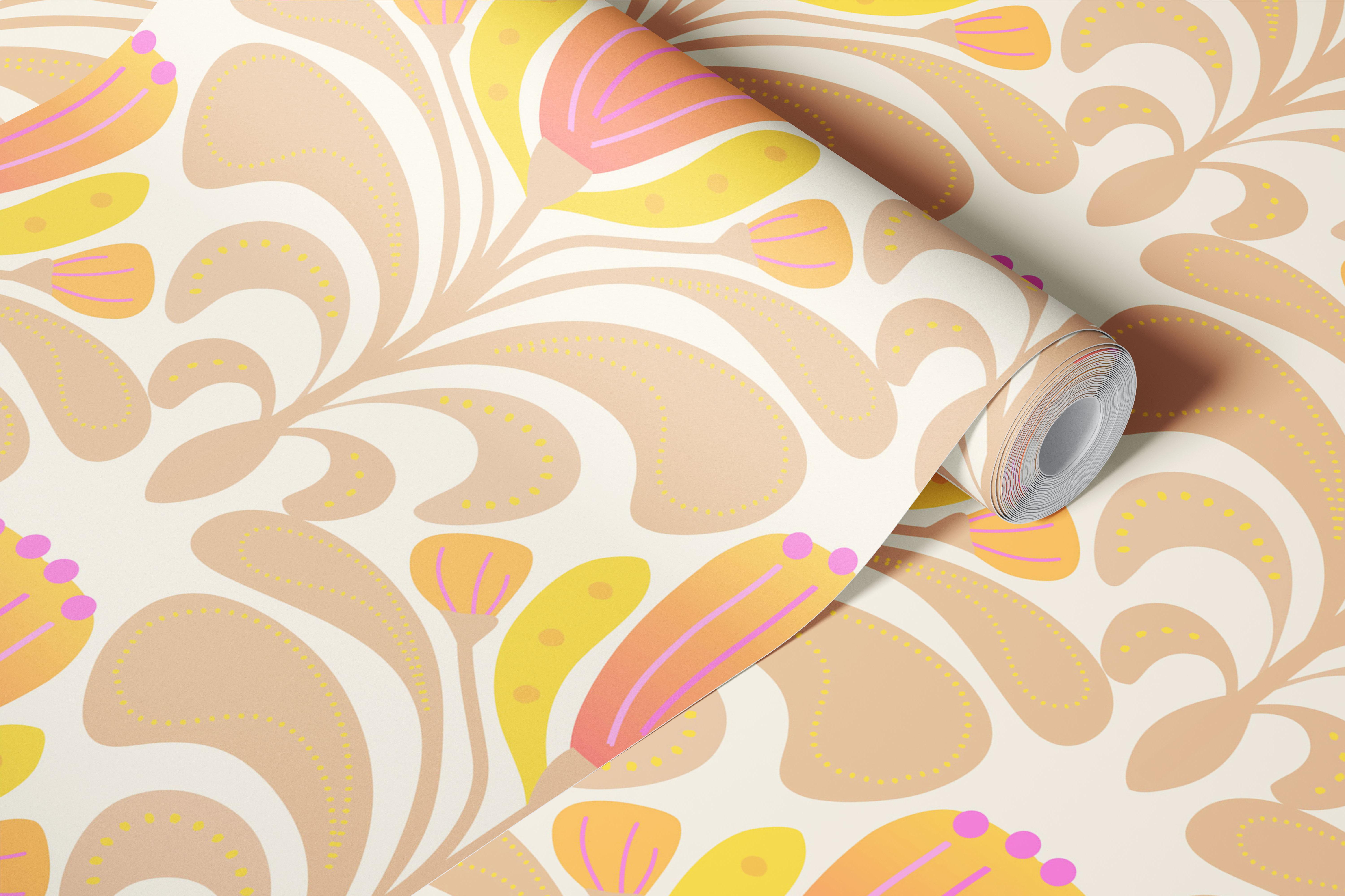 papel de parede Bold Tulip Folk Art Light em um cômodo