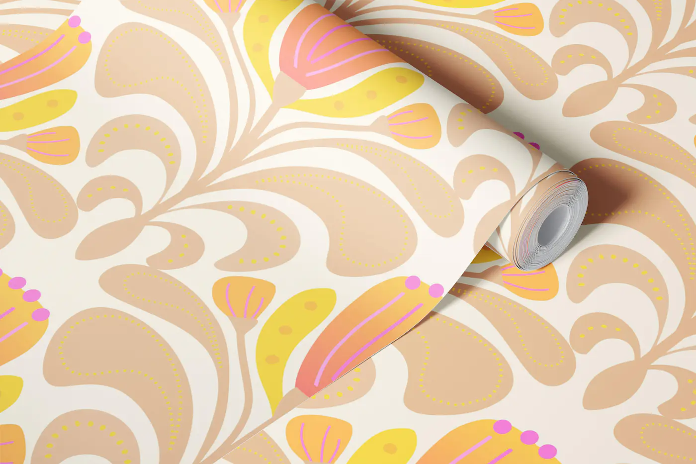 Bold Tulip Folk Art Light wallpaper roll