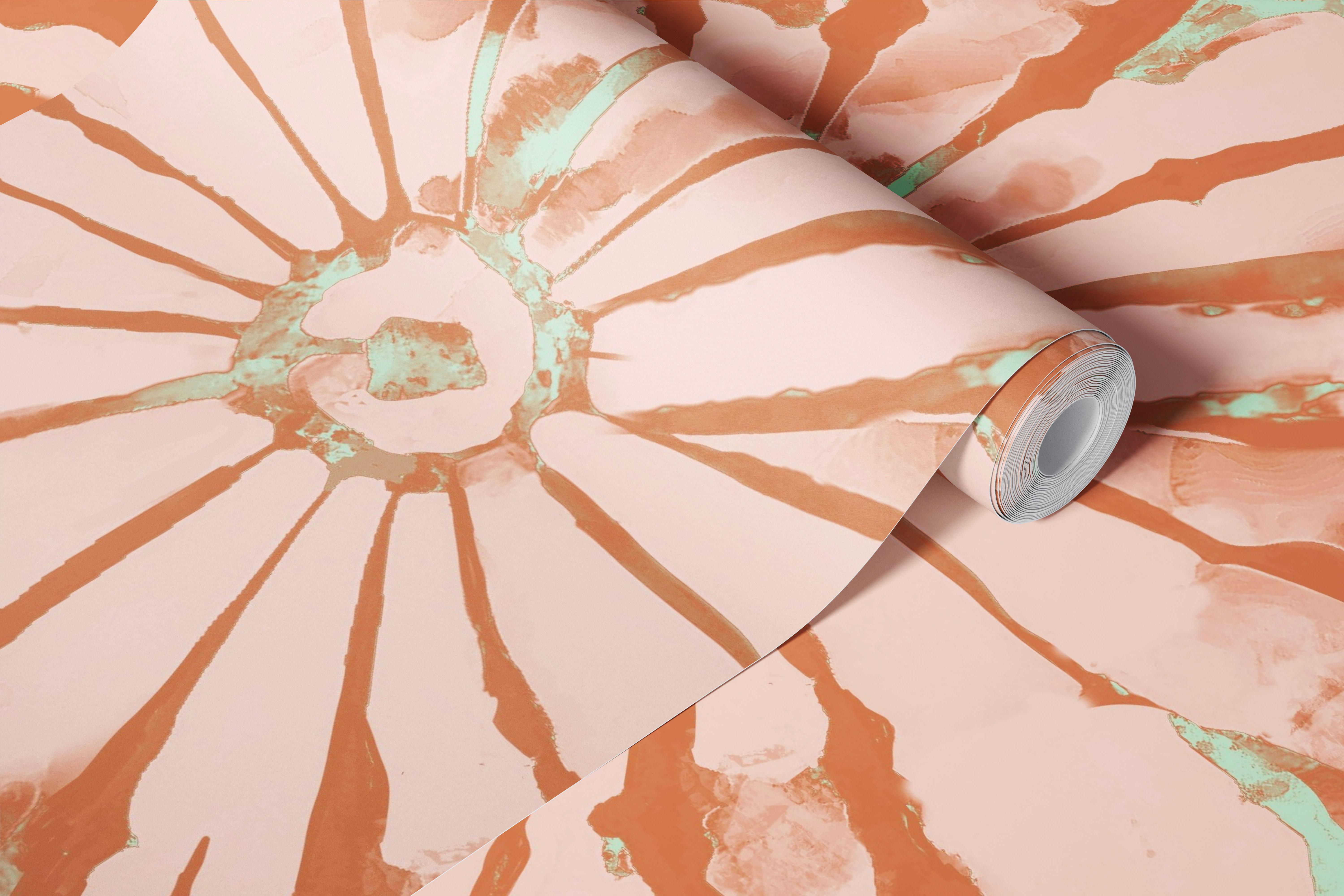 Peach mint tie dye wallpaper in a modern room