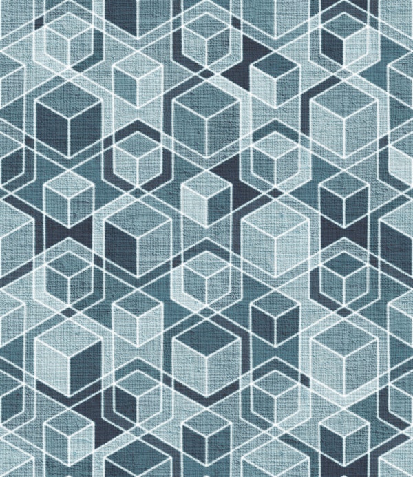 Denim Blue Grey Isometric Cubes Large
