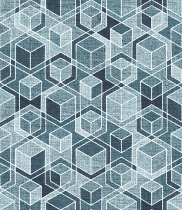 Denim Blue Grey Isometric Cubes Small