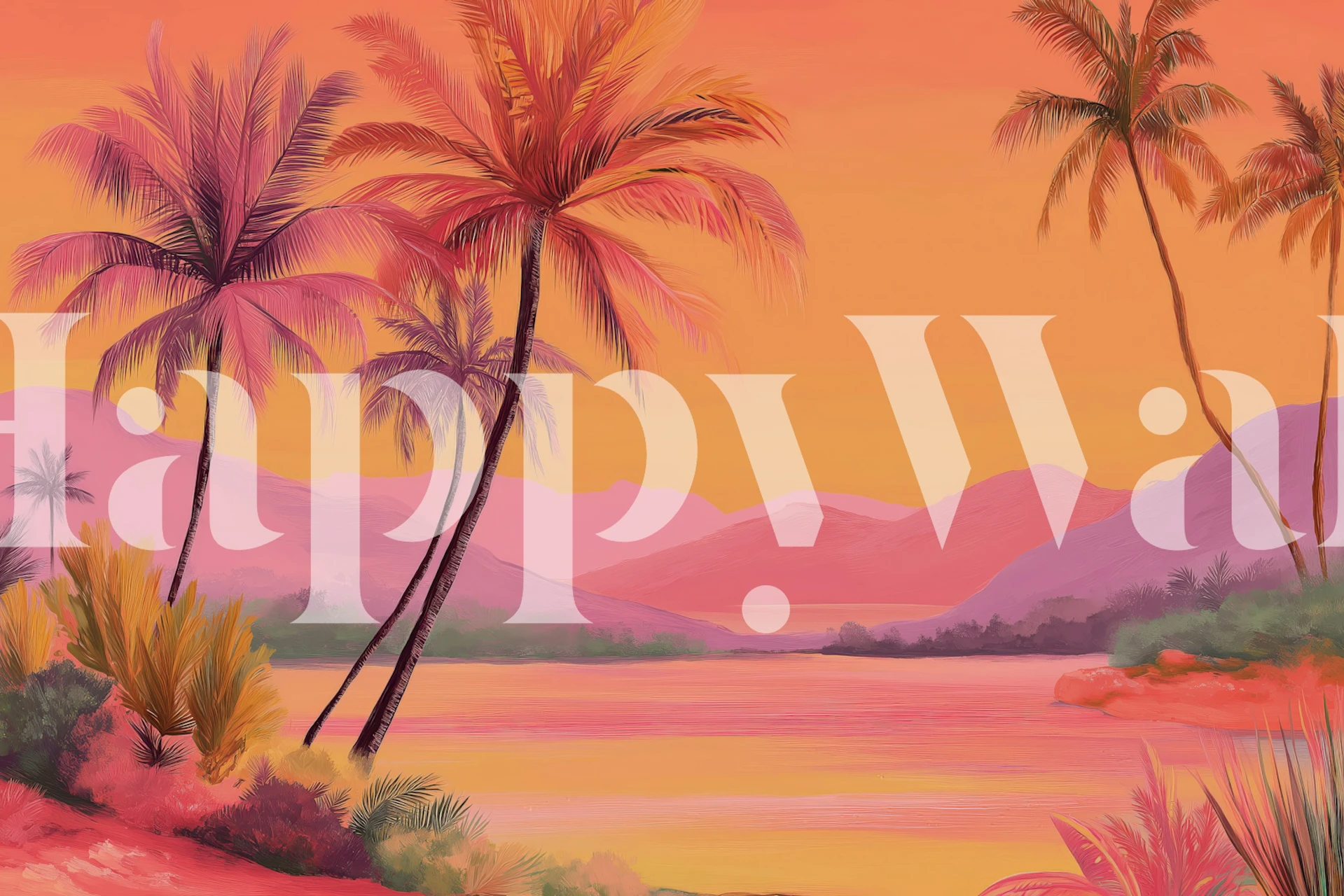 Sunset Palm Lagoon wallpaper in a room