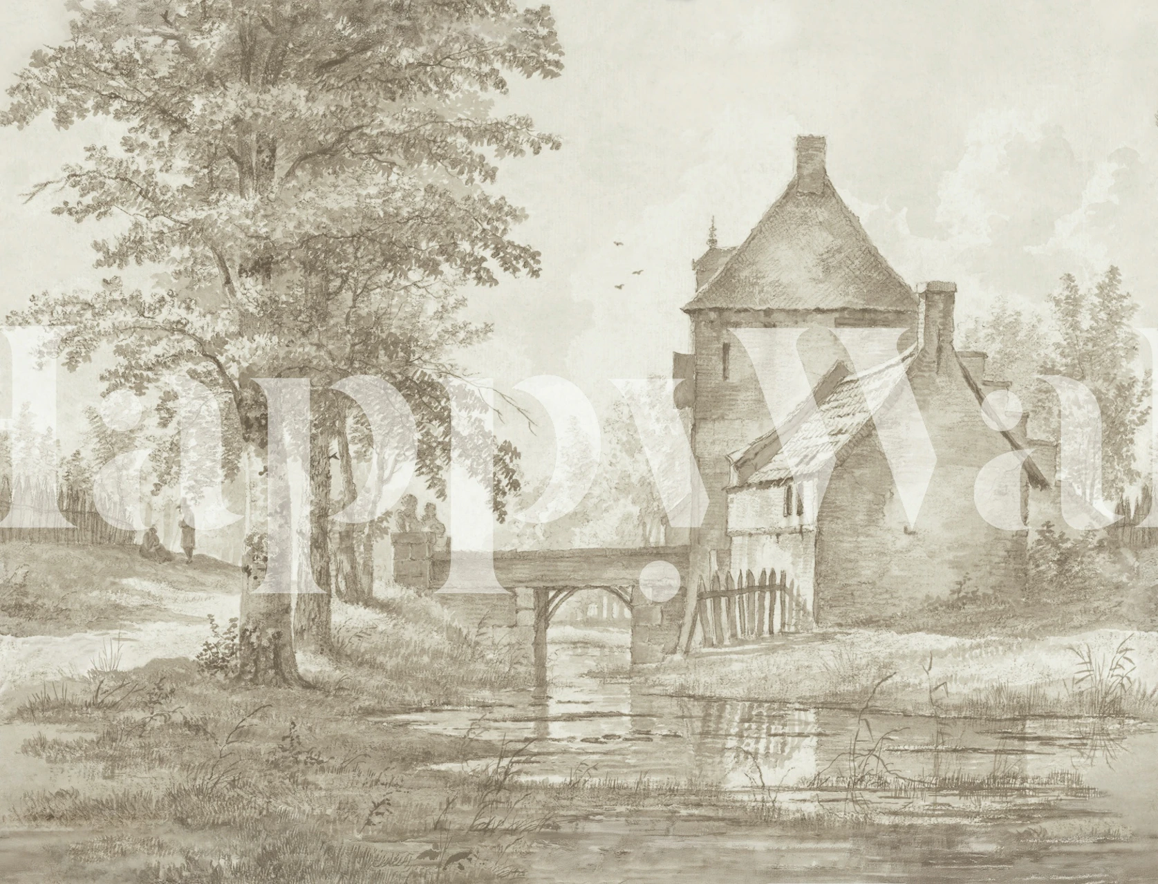 Sepia tapet med portnerhus i et rum
