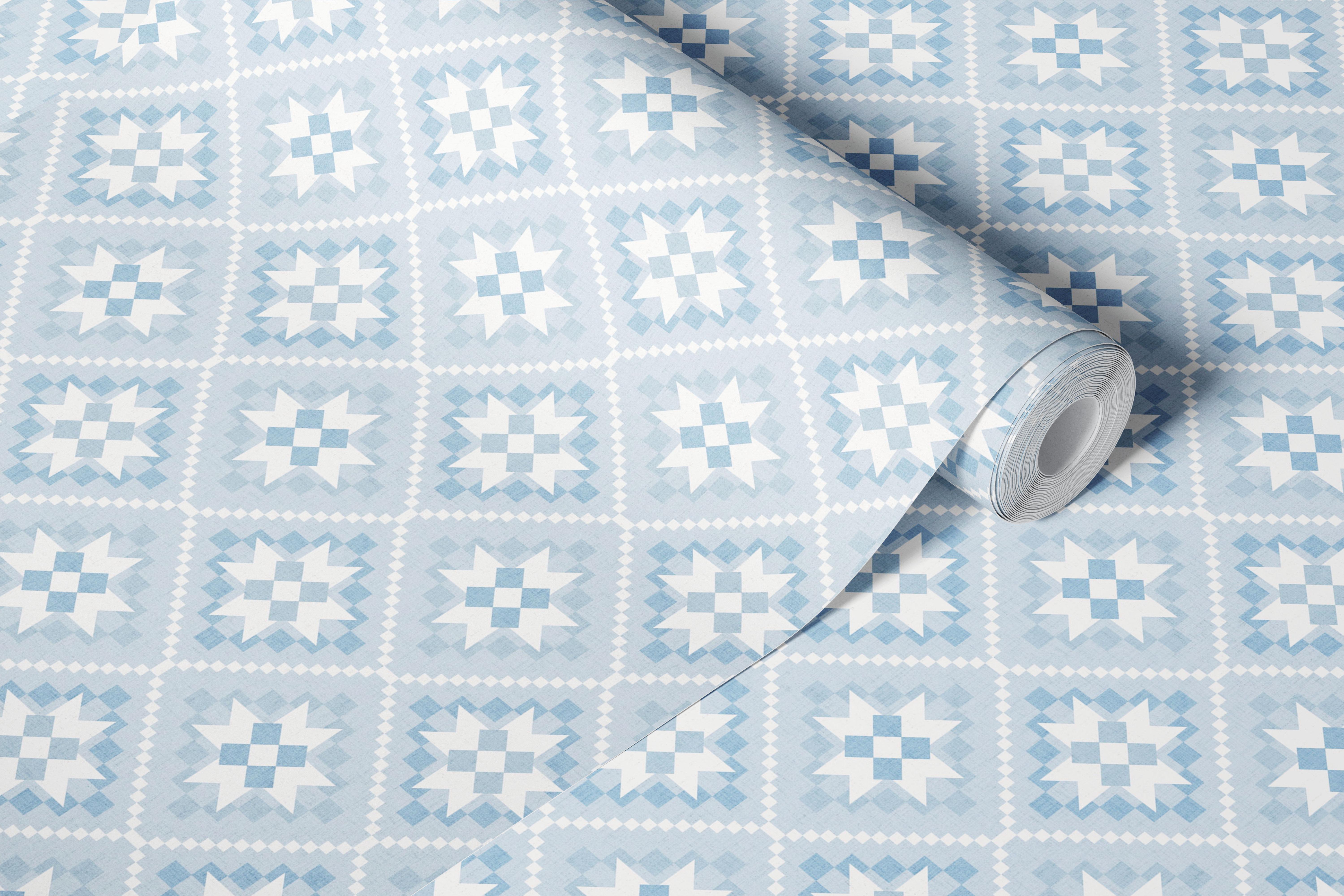 Cottage Quilt Block wallpaper in light grey blue