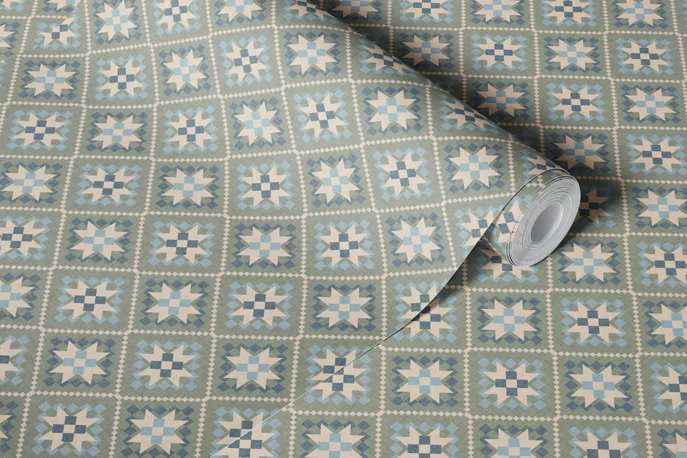 cottage quilt vintage green wallpaper roll