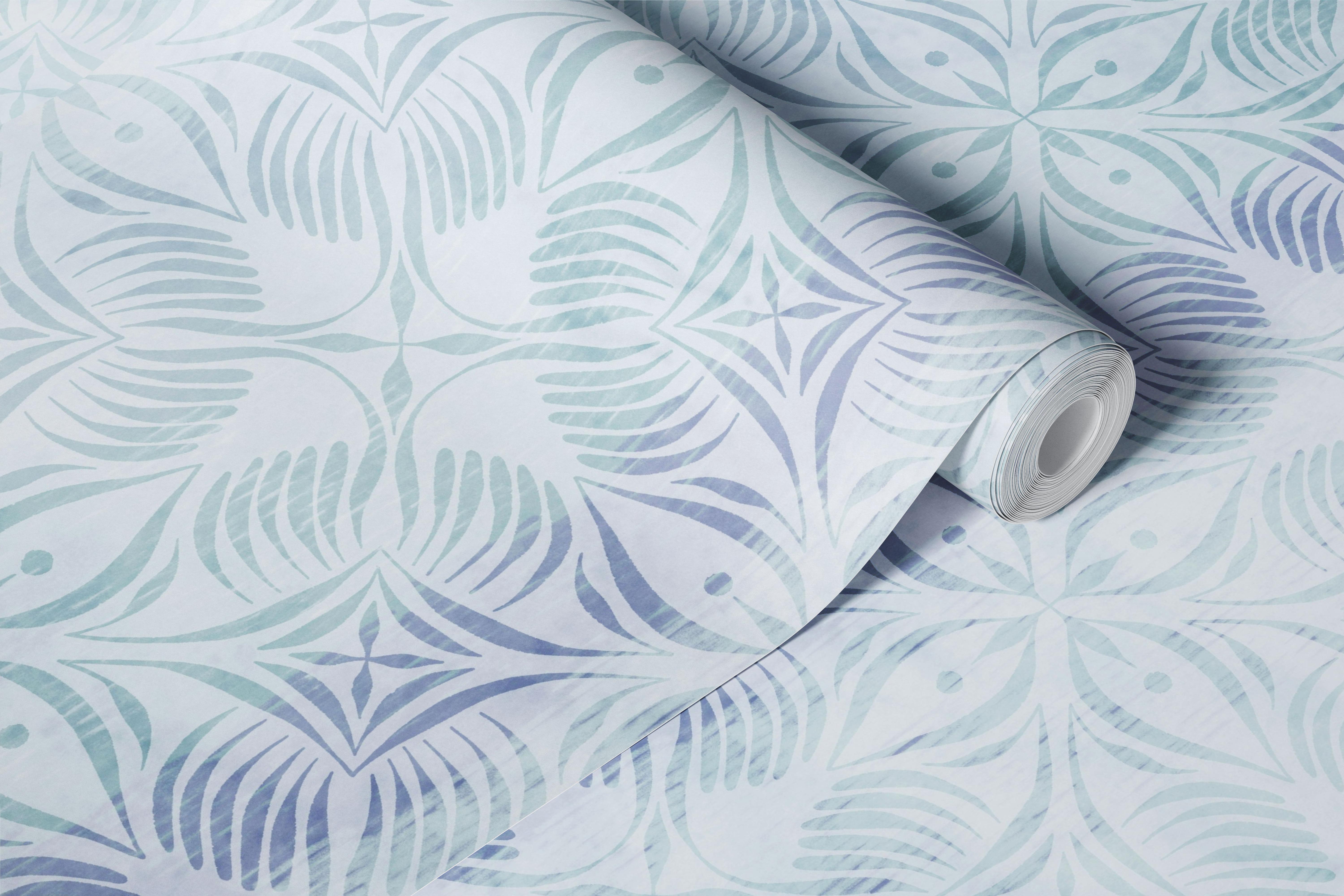Boho Sunwashed Dusty Blue Lattice Tapete in einem Raum