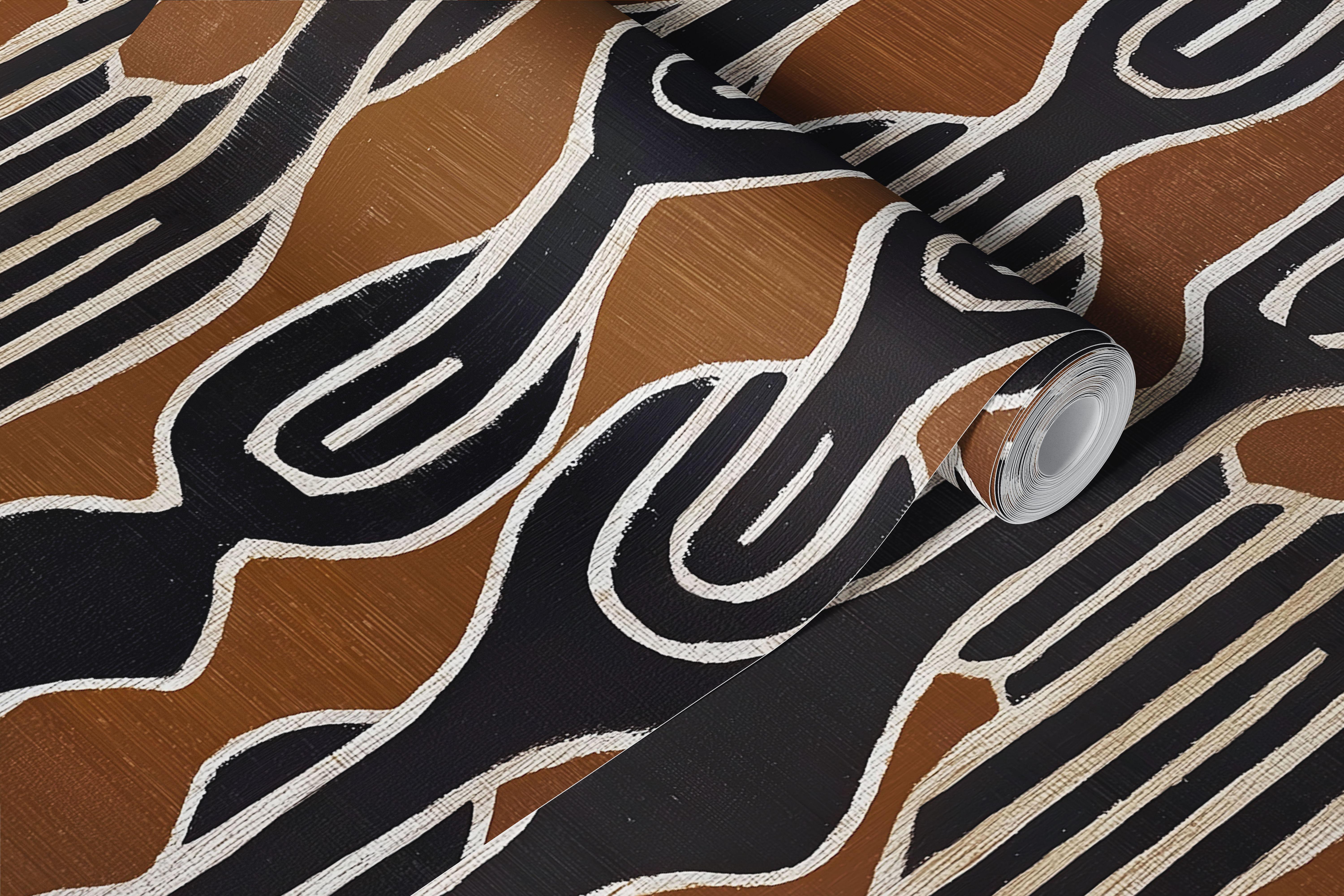 African tribal wallpaper in a styled room