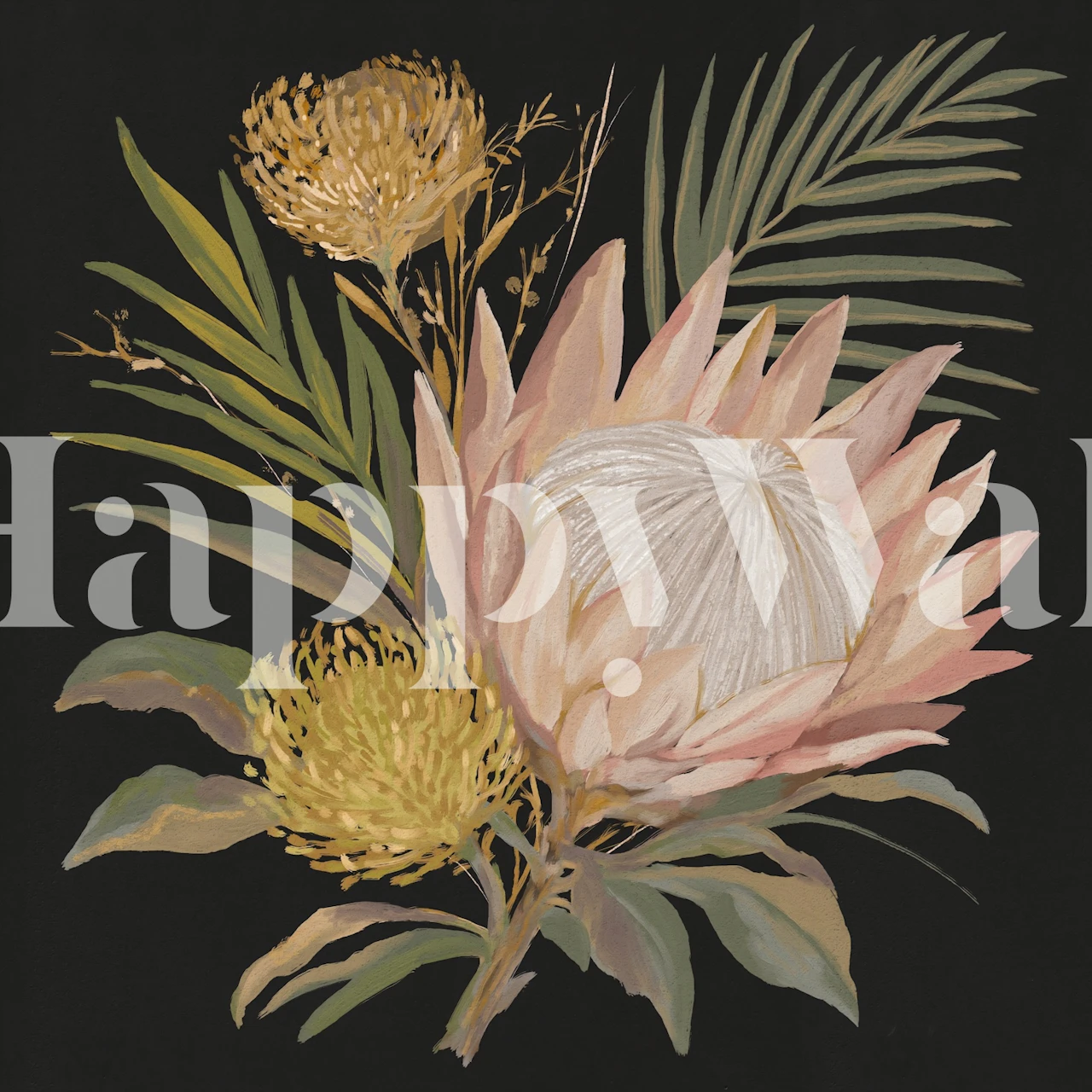 Tropisk protea botanisk tapet i et rom