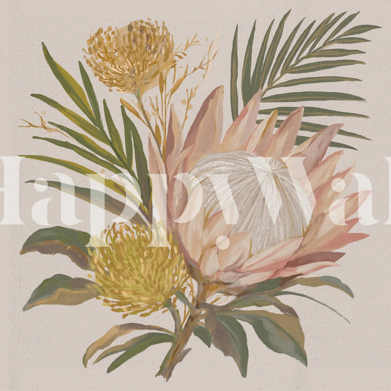 Boho protea blomster tapetdesign