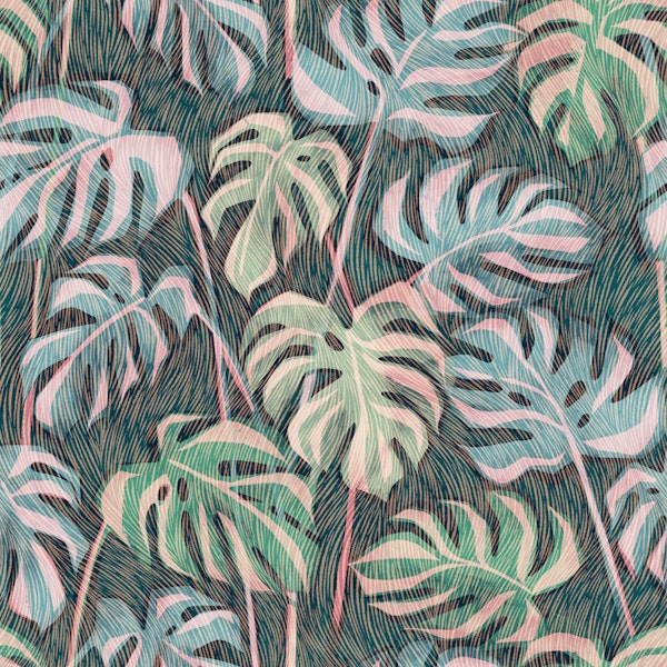 Teal and Pink Tropical Monstera