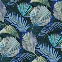 Lush Midnight Navy Botanical Palm Leaves behang